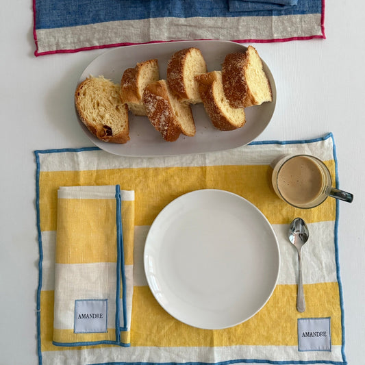 Individual Eguzkilore - Rayas Amarillo & Blanco · Overlock Celeste - Amandre