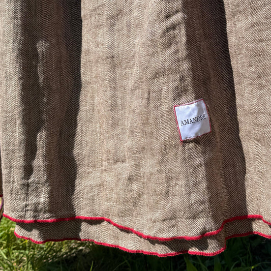 Mantel Gaua - Marrón Choco Espiga & Overlock Rojo