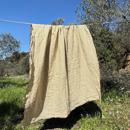 Mantel Igande - Vichy Mostaza & Overlock Burdeos