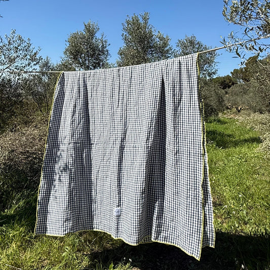 Mantel Uda - Vichy Azul & Overlock Amarillo