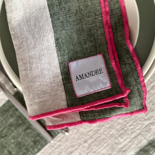 Servilleta Etxekoa - Rayas Verdes & Lino & Fucsia