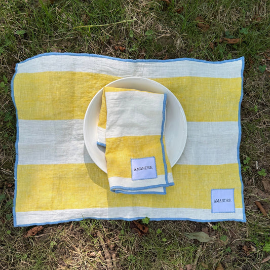 Individual Eguzkilore - Rayas Amarillo & Blanco · Overlock Celeste - Amandre