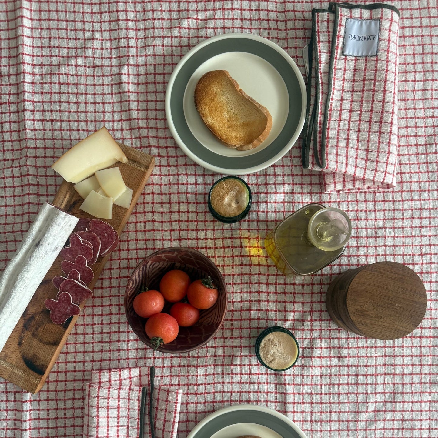 Mantel Sukalde - Vichy Rojo & Overlock Verde Botella - Amandre