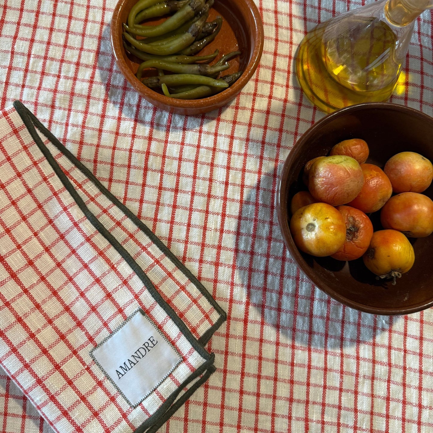 Mantel Sukalde - Vichy Rojo & Overlock Verde Botella - Amandre