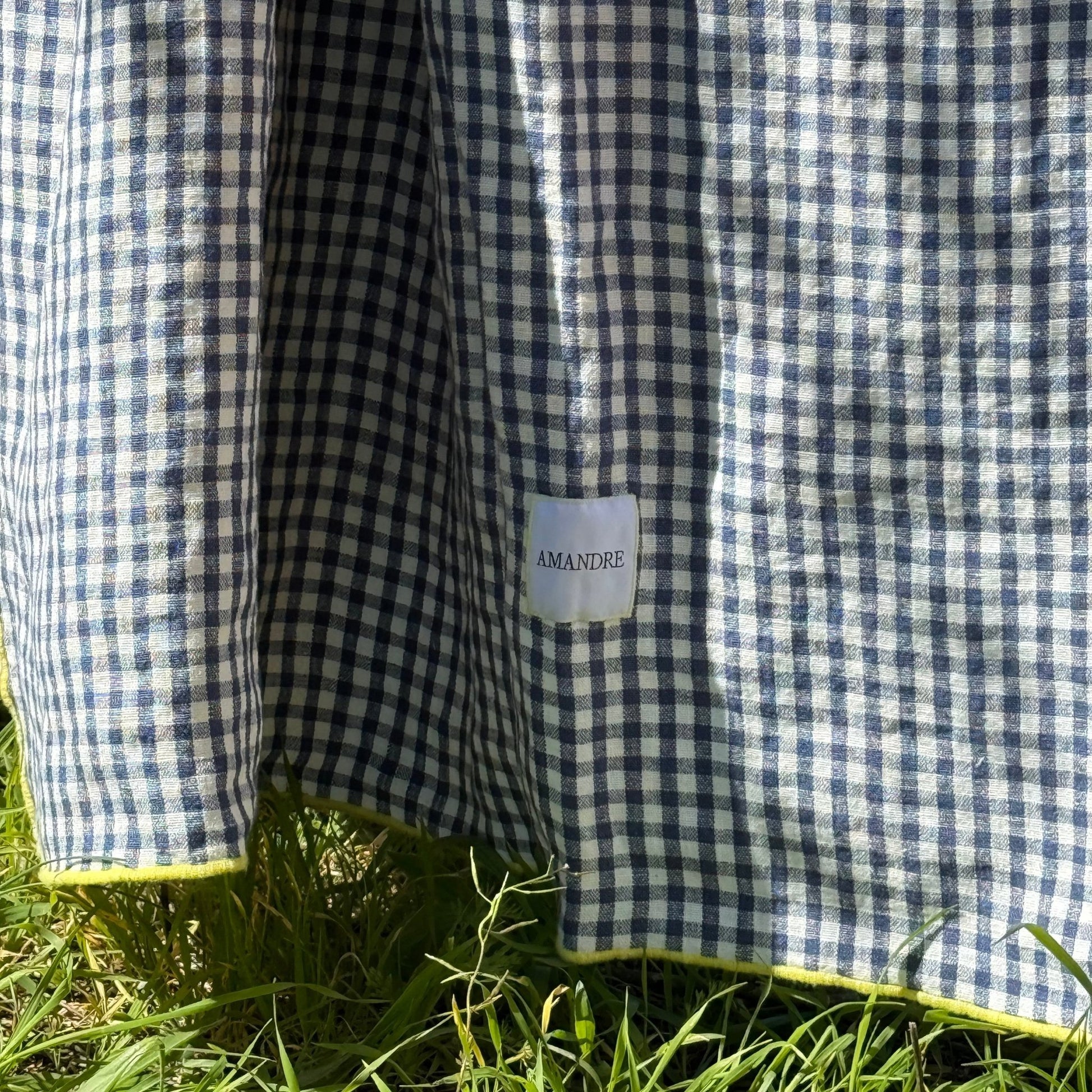 Mantel Uda - Vichy Azul & Overlock Amarillo - Amandre