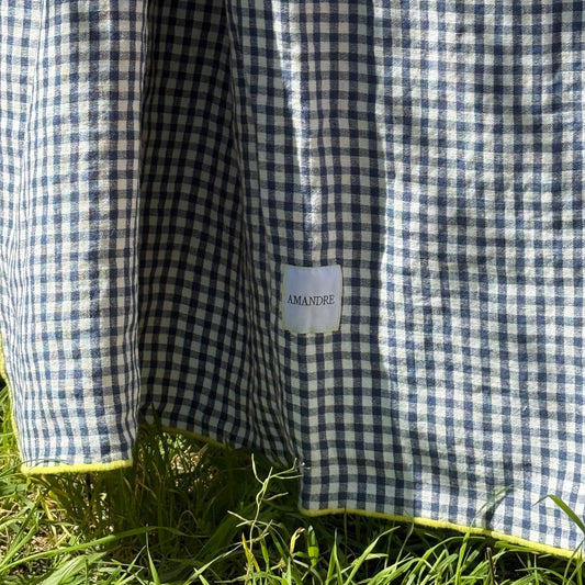 Mantel Uda - Vichy Azul & Overlock Amarillo - Amandre
